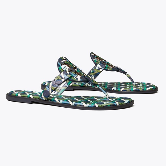 Tory Burch Shoes - Tory Burch Miller Sandal Navy Basket-Weave Logo